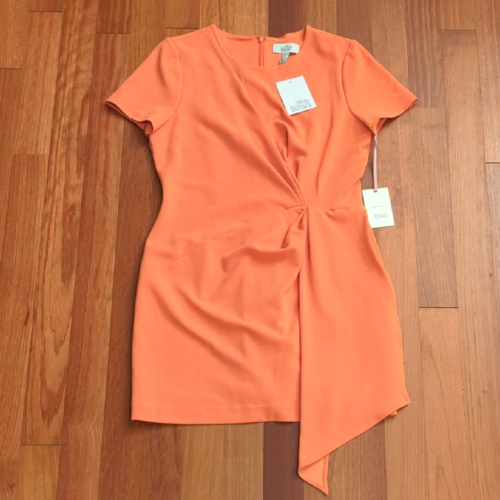 Badgley Mischka Asymmetrical Ruffle Mini Dress Size 14 Orange NWT Cocktail